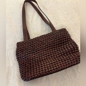 Woven Leather Brown Shoulder Bag